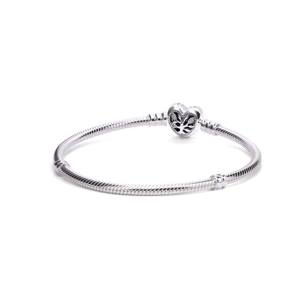Pandora Moments Family Tree Heart Clasp Snake Chain Bracelet - 21